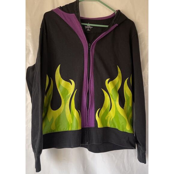 Disney Parks Women's Maleficent Black Flame Zip Up Hoodie with Horns size XXL - Picture 1 of 9